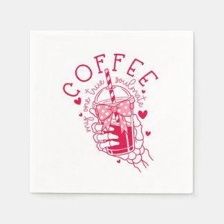 Red Skeleton Hand Coffee Soulmate Hearts スタンダードカクテルナプキン