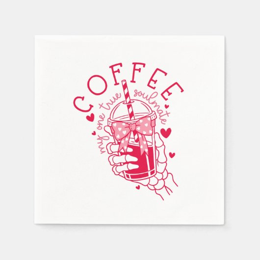 Red Skeleton Hand Coffee Soulmate Hearts スタンダードカクテルナプキン (正面)