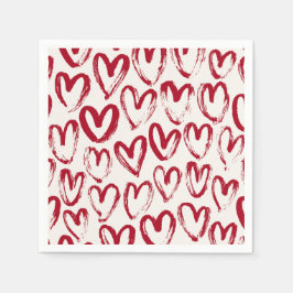 Red Sketch Heart Patterns Hand-Drawn Doodle-Style スタンダードカクテルナプキン