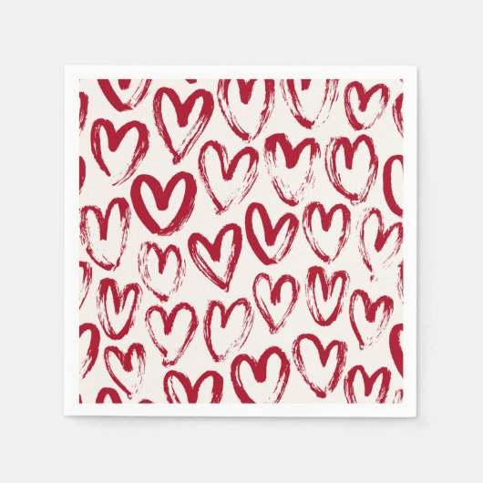 Red Sketch Heart Patterns Hand-Drawn Doodle-Style スタンダードカクテルナプキン (正面)
