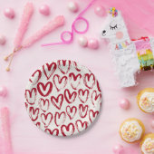 Red Sketch Heart Patterns Hand-Drawn Doodle-Style ペーパープレート (パーティー)