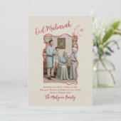 Red Sketch Ribbon Crescent Moon Photo Eid Mubarak  シーズンカード (スタンド正面)