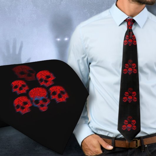 Red Skulls Black Halloween Goth Tie ネクタイ