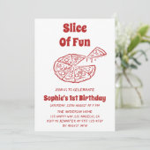 Red Slice of Fun Pizza First Birthday Party   招待状 (スタンド正面)