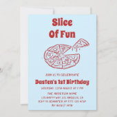 Red Slice of Fun Pizza First Birthday Party   招待状 (正面)