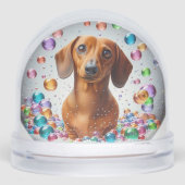 RED SMOOTH COAT DACHSHUND SNOW GLOBE (正面)