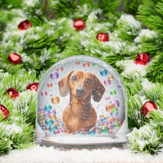 RED SMOOTH COAT DACHSHUND SNOW GLOBE (クリスマス)