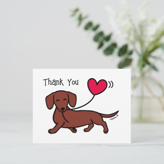 Red Smooth Haired Dachshund Smiling Thank You ポストカード (スタンド正面)