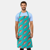 Red Snapper Pattern Turquoise Kitchen Apron エプロン (着用した状態)