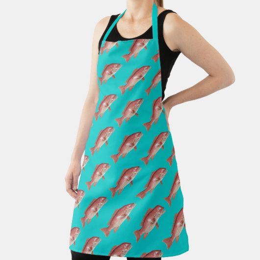 Red Snapper Pattern Turquoise Kitchen Apron エプロン (インサイチュ)