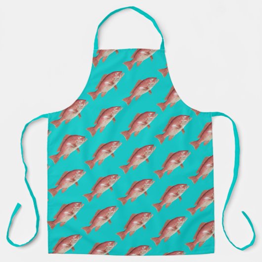 Red Snapper Pattern Turquoise Kitchen Apron エプロン (正面)