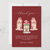 Red Snow Gingerbread Village Baby Shower  サンキューカード (正面)