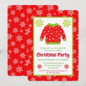 Red Snowflake Christmas Sweater Party 招待状 (正面/裏面)
