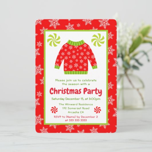 Red Snowflake Christmas Sweater Party 招待状 (スタンド正面)