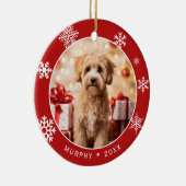 Red Snowflake Double-Sided Dog Photo Ornament セラミックオーナメント (右)