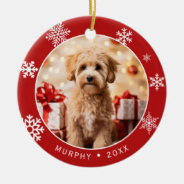 Red Snowflake Double-Sided Dog Photo Ornament セラミックオーナメント
