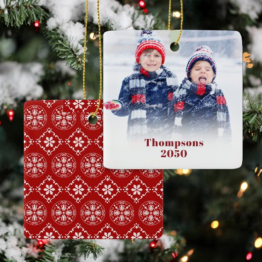 Red Snowflake Photo Custom Red Snowflake セラミックオーナメント