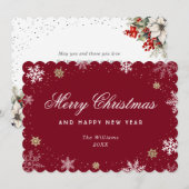 Red Snowflake Watercolor Botanical シーズンカード (正面/裏面)