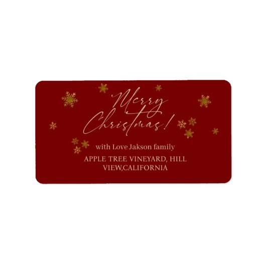 Red Snowflakes Merry Christmas ラベル (正面)