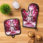 Red Snowman Snowflakes 鍋つかみ&鍋敷きセット (トップダウン)