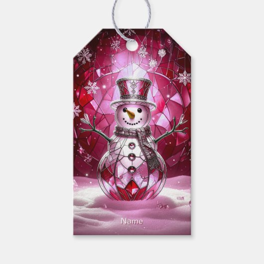 Red Snowman Snowflakes Holiday Gift Tag ギフトタグ (正面)