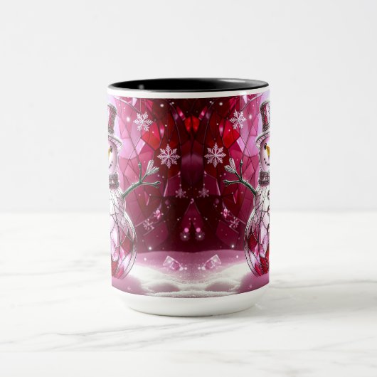 Red Snowman Snowflakes Holiday Mug マグカップ (中央)