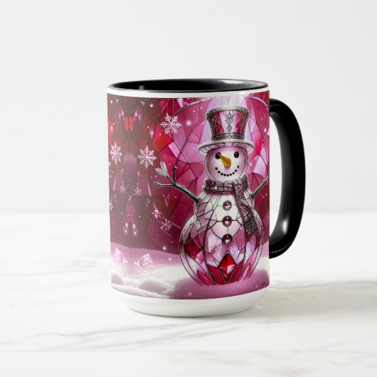 Red Snowman Snowflakes Holiday Mug マグカップ (正面右)