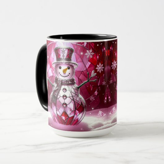 Red Snowman Snowflakes Holiday Mug マグカップ (正面左)