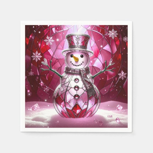 Red Snowman Snowflakes Holiday Napkin スタンダードカクテルナプキン (正面)