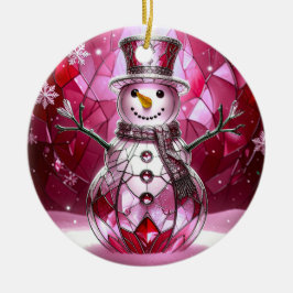 Red Snowman Snowflakes Holiday Ornament セラミックオーナメント