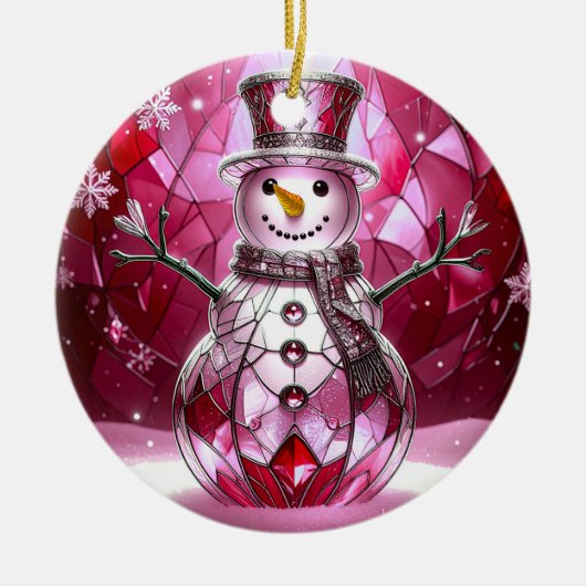 Red Snowman Snowflakes Holiday Ornament セラミックオーナメント (正面)