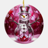Red Snowman Snowflakes Holiday Ornament セラミックオーナメント (裏面)