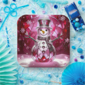 Red Snowman Snowflakes Holiday Paper Plate ペーパープレート (パーティー)