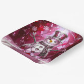 Red Snowman Snowflakes Holiday Paper Plate ペーパープレート (傾斜あり)