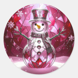 Red Snowman Snowflakes Holiday Sticker ラウンドシール
