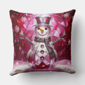 Red Snowman Snowflakes Holiday Throw Pillow クッション (裏面)