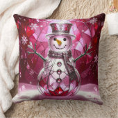 Red Snowman Snowflakes Holiday Throw Pillow クッション (ブランケット)