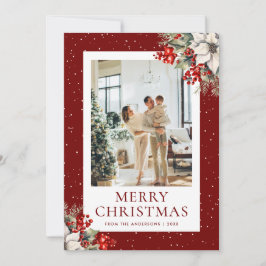 Red Snowy Botanical Photo Christmas Card シーズンカード