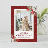 Red Snowy Botanical Photo Christmas Card シーズンカード (スタンド正面)