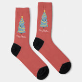 Red Socks with Kawaii Christmas Tree ソックス (右)