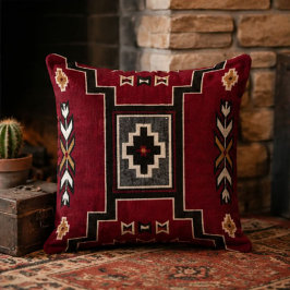 Red Southwestern Geometric Bold Black, Cream & Gol クッション