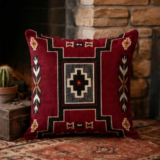 Red Southwestern Geometric Bold Black, Cream & Gol クッション
