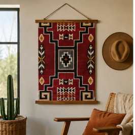 Red Southwestern Geometric Bold Black, Cream & Gol 吊り下げ型タペストリー