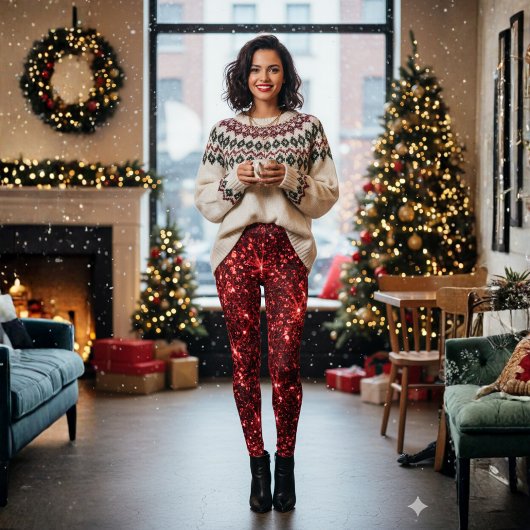 Red Sparkle Glitter Christmas Leggings レギンス