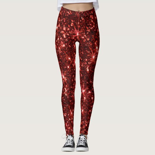 Red Sparkle Glitter Christmas Leggings レギンス (正面)