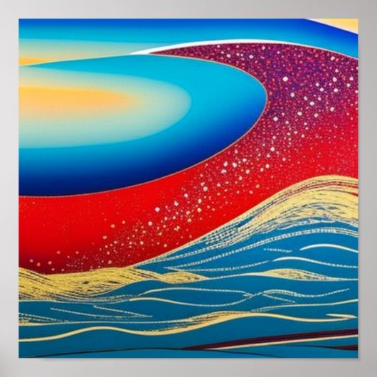 Red Sparkle Waveポスター ポスター (正面)