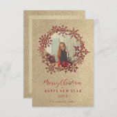 Red Sparkles Snowflakes Christmas Family Photo (正面/裏面)