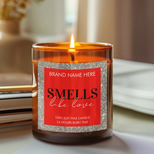 Red Sparkling Custom Valentine's Day Candle Label スクエアシール