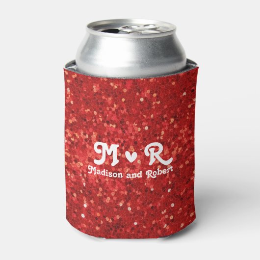 Red sparkling glitter pattern 缶クーラー (缶正面)