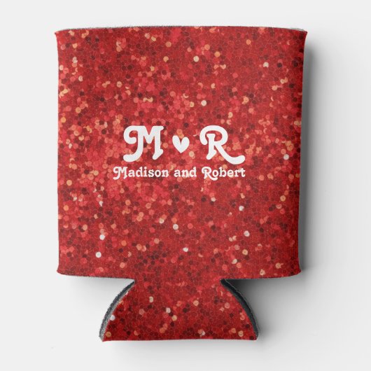 Red sparkling glitter pattern 缶クーラー (正面)